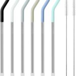 20 oz Straight Metal Straws with Silicone Tip for 20 oz Tumbler, Stainless Steel Reusable Drinking Metal Straw