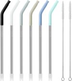 20 oz Straight Metal Straws with Silicone Tip for 20 oz Tumbler, Stainless Steel Reusable Drinking Metal Straw