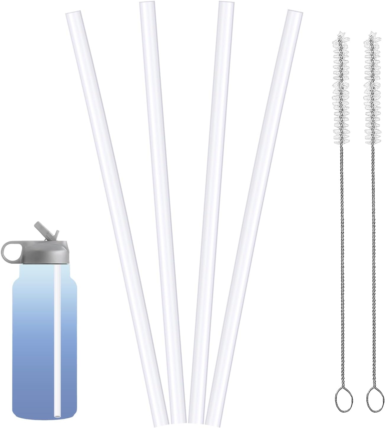 617m5ReNcaL._AC_SL1500_.jpg 4-Pack Replacement Straws for Wide Mouth 32/40 oz - -Free 9.6 Inch Straws with 2 Cleaning Brushes, Compatible with Wide Mouth Lid Accessories - Image 1