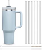 Glass Straws – 6x 12 inch Long Replacement Straw for   Cup 40 oz & 30 oz Plastic-Free Cleaning Brush - Reusable Drinking Straw Dishwasher Safe - Made in Germany