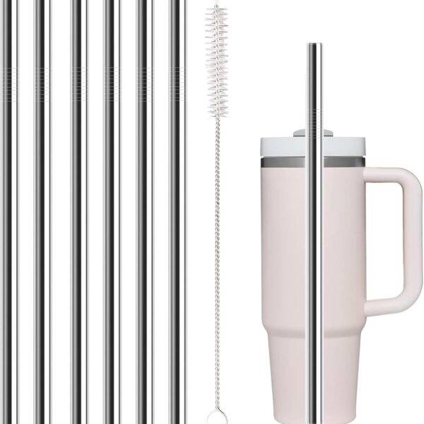 Stainless Steel Straw Replacement for  40 oz 30 oz,6 PCS Straight Reusable Metal Straws with Cleaning Brush, Compatible for   Tumbler