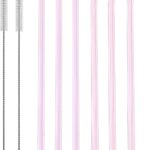 12.5 Inch Extra Long Glass Straws, 8mm Outer Diameter Reusable Pink Glass Straws for  Tall Tumblers Pack of 6, with Cleaning Brushes