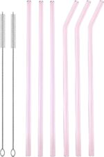 12.5 Inch Extra Long Glass Straws, 8mm Outer Diameter Reusable Pink Glass Straws for  Tall Tumblers Pack of 6, with Cleaning Brushes