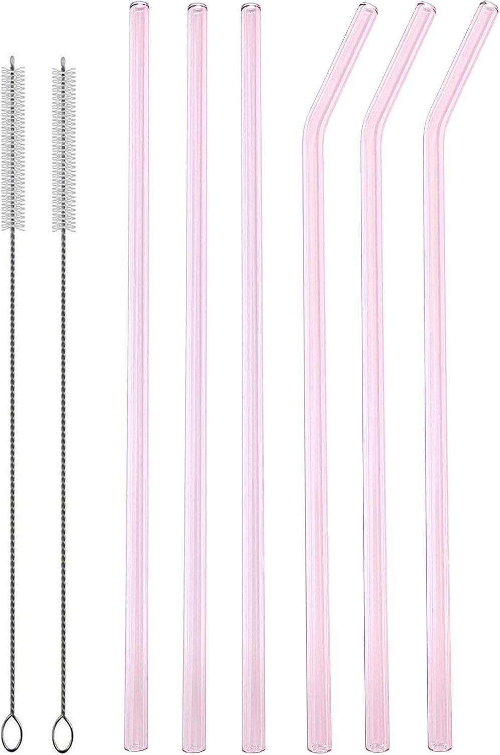 61V8Pb8QFIL._AC_SL1500_.jpg 12.5 Inch Extra Long Glass Straws, 8mm Outer Diameter Reusable Pink Glass Straws for Tall Tumblers Pack of 6, with Cleaning Brushes - Image 1