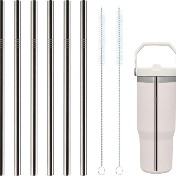 Metal Straws Reusable for   30oz Tumbler,6 Pack Replacement Stainless Steel Straws with 2PCS Straw Cleaner Brush for  Accessories (Stainless Steel, for   30oz)