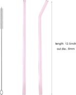 12.5 Inch Extra Long Glass Straws, 8mm Outer Diameter Reusable Pink Glass Straws for  Tall Tumblers Pack of 6, with Cleaning Brushes - Image 2
