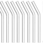 Short Bent Glass Straws, 6 in x 10 mm Reusable Clear Glass Curved Cocktail Straws for Whiskey, Coffee, Soda, Water, Pack of 8 with Brush