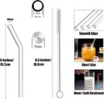 Short Bent Glass Straws, 6 in x 10 mm Reusable Clear Glass Curved Cocktail Straws for Whiskey, Coffee, Soda, Water, Pack of 8 with Brush - Image 2