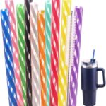 12 Inch 10 Color Replacement Reusable Drinking Straw for  40 oz 30 oz 24 oz Tumbler,Dishwasher Safe Plastic Straws for  Accessories,Set of 10 with Cleaning Brush