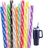 12 Inch 10 Color Replacement Reusable Drinking Straw for  40 oz 30 oz 24 oz Tumbler,Dishwasher Safe Plastic Straws for  Accessories,Set of 10 with Cleaning Brush