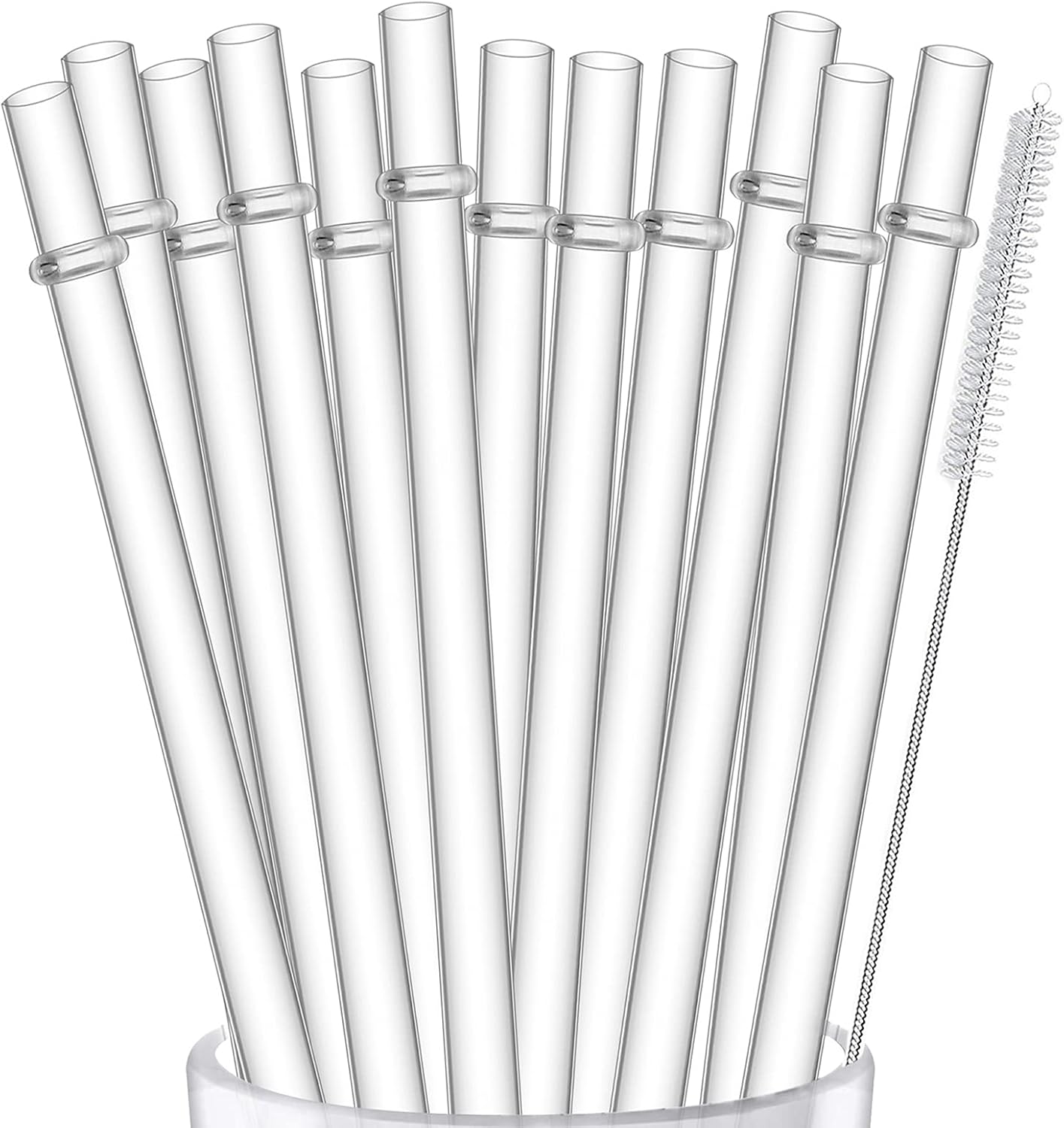 71F-uCF0MLS._AC_SL1500_.jpg 12-Pack Reusable Plastic Clear Straws, 13 inch Extra Long Tumbler Straws for s, 1 Gallon, 64 oz 40 oz 32 oz Water Bottles, Plus Cleaning Brush - Image 1