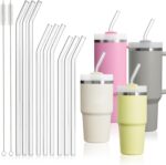 [9 PCS] Replacement Glass Straw for  40 30 20 14 oz - Size 12"x10mm 10.4"x10mm 9"x10mm Reusable Glass Straws Shatter Resistant, 9 Bent Clear Straws with 2 Straw Brush for