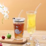 20 Pack Reusable Glass Straws and Brushes, Size 10''x10MM and 8.5''x10MM Each Including 4 Straight and 4 Bent, Clear Glass Drinking Straw with 4 Cleaning Brushes Perfect for Juice, Smoothies, Cocktail