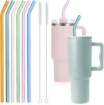 Replacement Glass Straws for  40 30 oz Tumbler - 12" x 10mm Reusable Glass Straw Shatter Resistant for , 6 Bent Colorful Straws with 2 Cleaning Brushes for  Accessories - Image 2