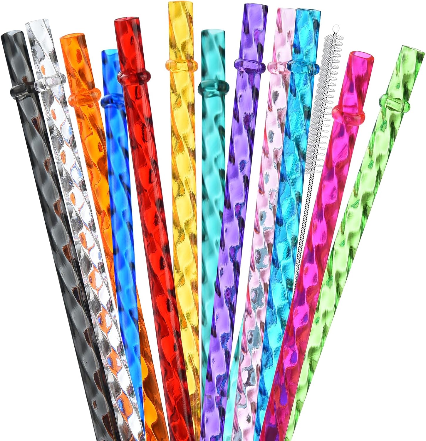 81Cz8La3JJL._AC_SL1500_.jpg 13IN Reusable Straws and 13 Reusable Swirl Plastic Straws for Tumblers - Image 1