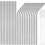[24 PCS] Extra Long 10.4 inch Value Pack Reusable Stainless Steel Straws Combinations,  Metal Straw Sets with Cleaning Brushes, 12 Straight 12 Bent For Tumblers Beverage Drinks Cocktail