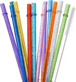 12-Pack Glitter Reusable Clear Plastic Straws, 11" Long Hard Tumbler Replacement Drinking Straws for 16 OZ 20 OZ 30 OZ , ,  Tumblers with Cleaning Brush - Image 2
